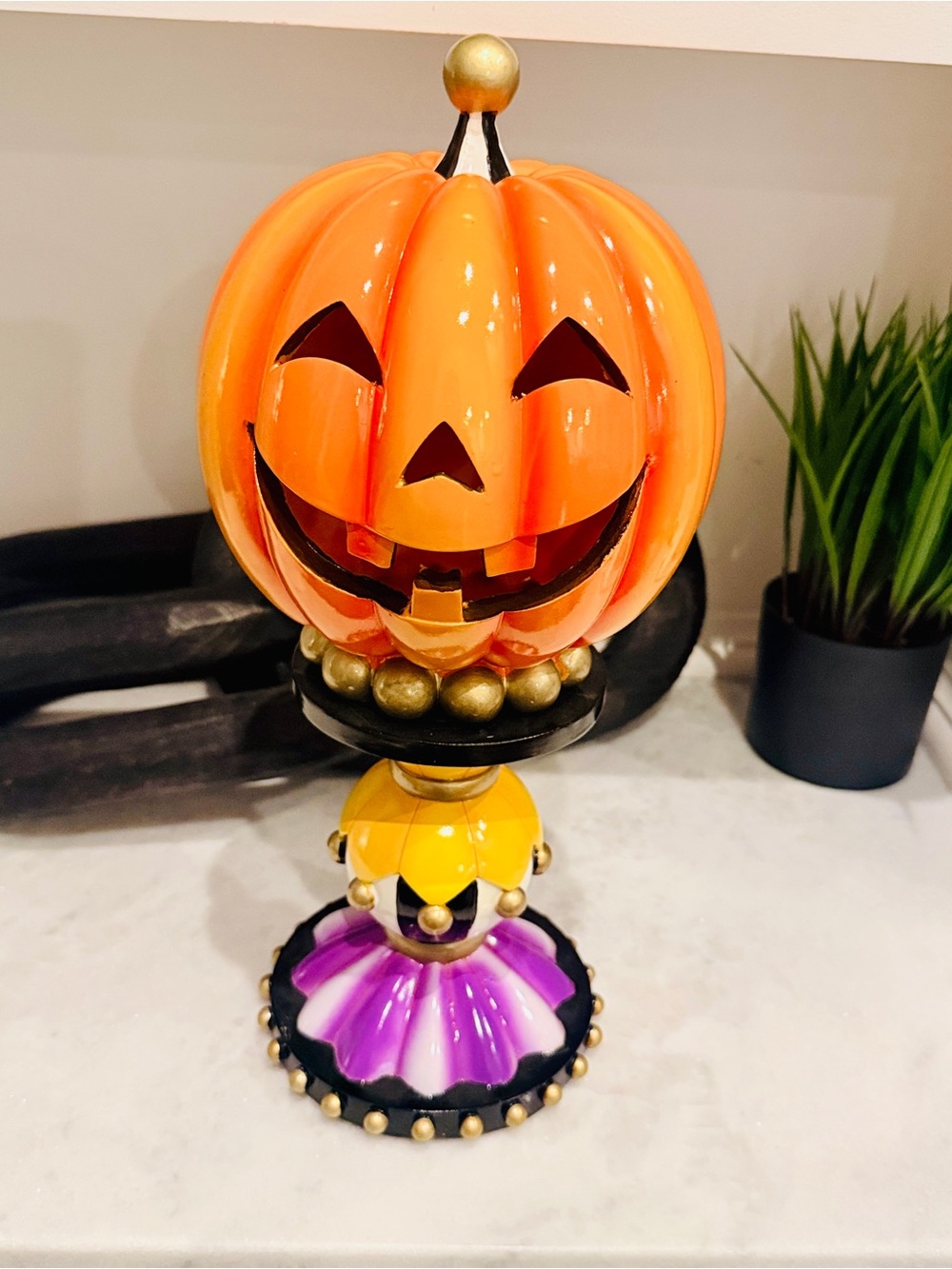 Festive Orange Pumpkin Jack-O'-Lantern Decorative Accent